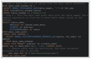 Query for metastore search in a data lake