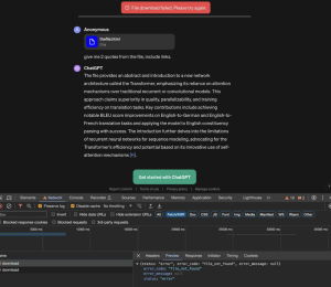 ChatGPT download file failure error